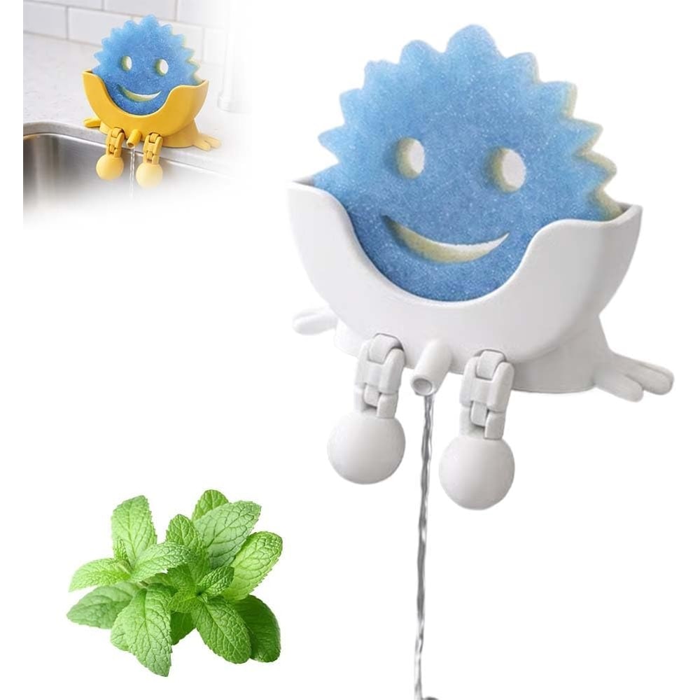 Printing Countertop Sponge Rack Organizer, Cute Hanging Soap Holder with Drainage for Kitchen
