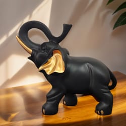 black gold elephant statue, good fortune ornament for living room, home decoration display