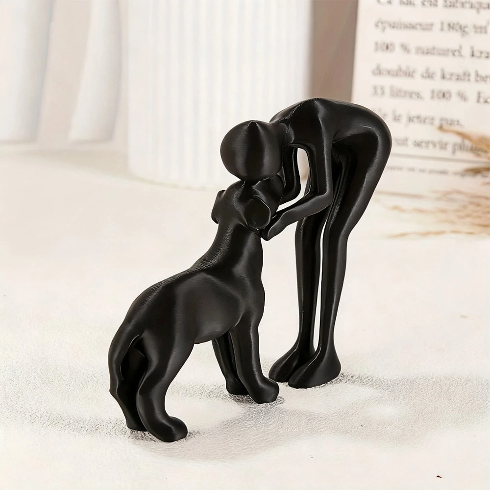 Minimalist Abstract Sculpture, Human and Pet Figurine, Emotional Companionship for Living Room or Desk