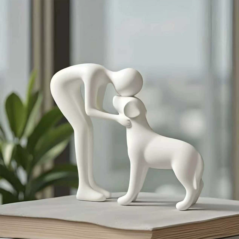Minimalist Abstract Sculpture, Human and Pet Figurine, Emotional Companionship for Living Room or Desk