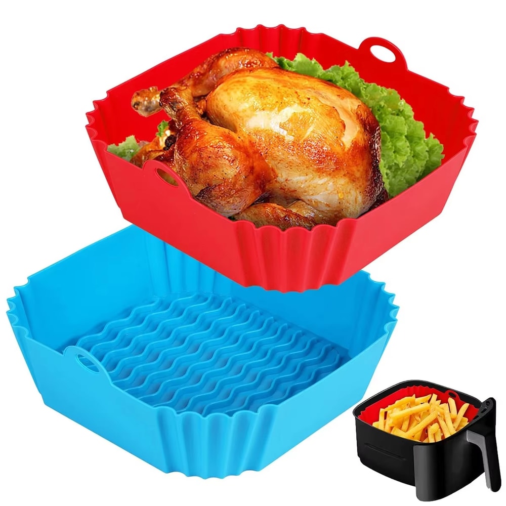 Reusable Silicone Air Fryer Basket, Safe BBQ Mold Pan, Food Grade Tray for Airfryer & Oven
