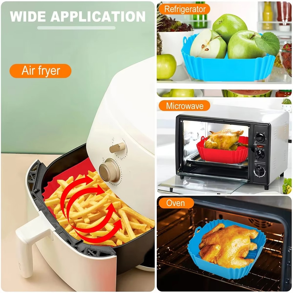 Reusable Silicone Air Fryer Basket, Safe BBQ Mold Pan, Food Grade Tray for Airfryer & Oven