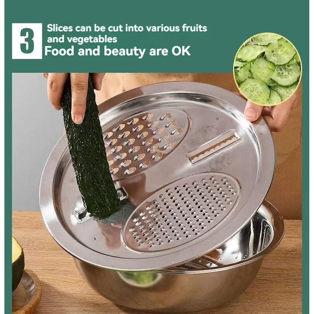 Multifunctional Vegetable Slicer, Stainless Steel Potato Slicer, Washing Basin & Drain Basket