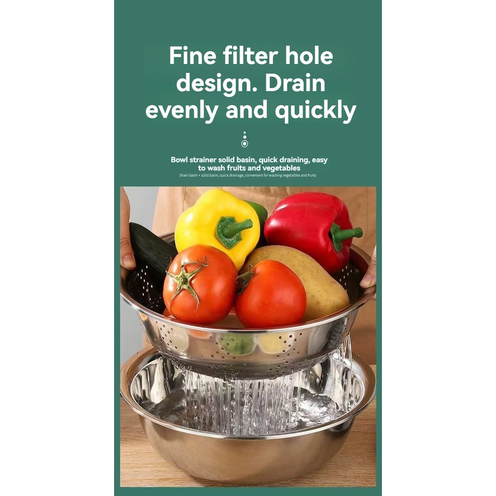 Multifunctional Vegetable Slicer, Stainless Steel Potato Slicer, Washing Basin & Drain Basket