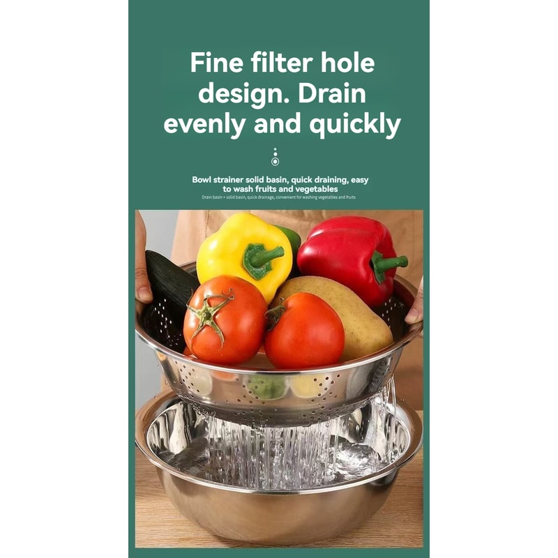 Multifunctional Vegetable Slicer, Stainless Steel Potato Slicer, Washing Basin & Drain Basket