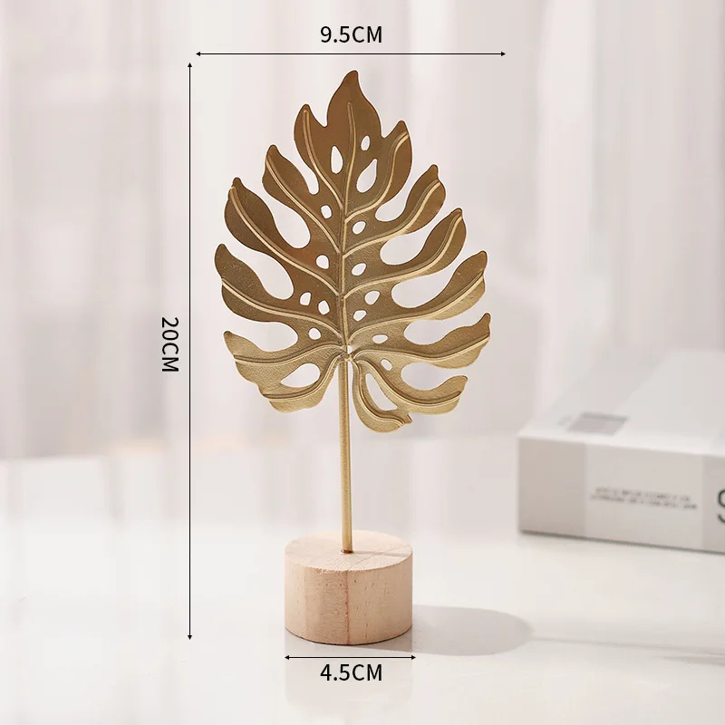 Elegant Metal Ginkgo Leaf Feather Figurine Sculpture for Desktop