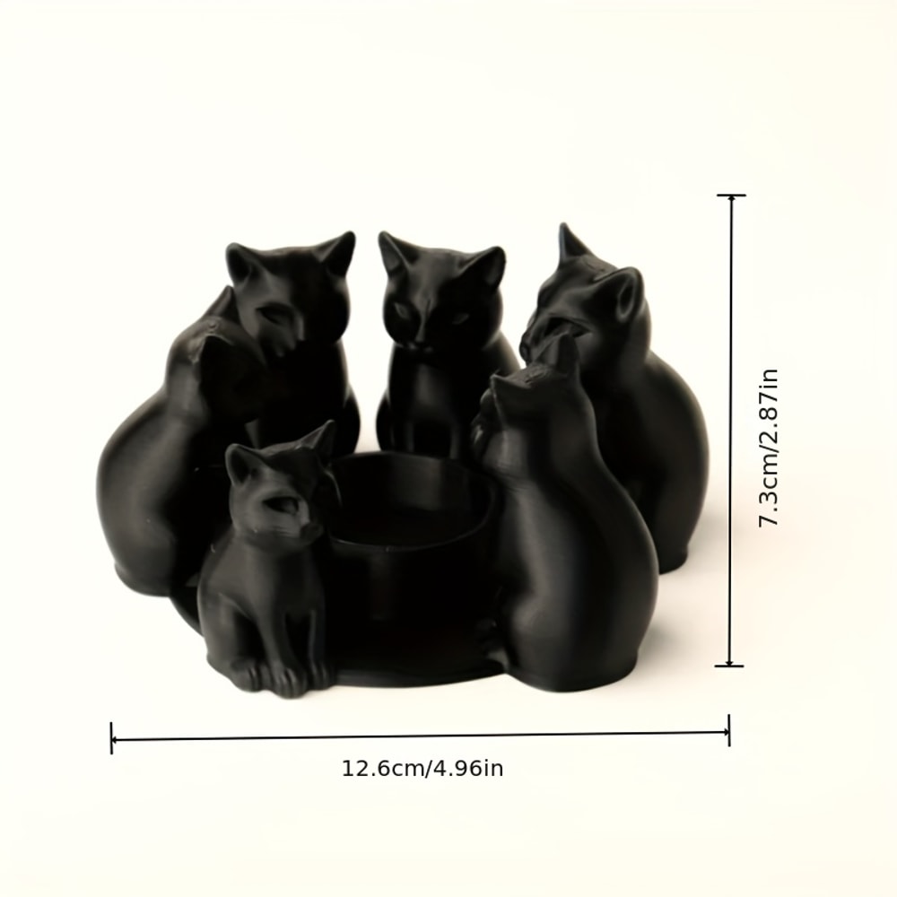 Cat Ring-Shaped Candle Holder, Black Kitten Ornament, Bedroom Decoration