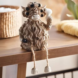 fun desktop decoration, creative highland cow blowing hair statue ornament for home, office, living room, bathroom
