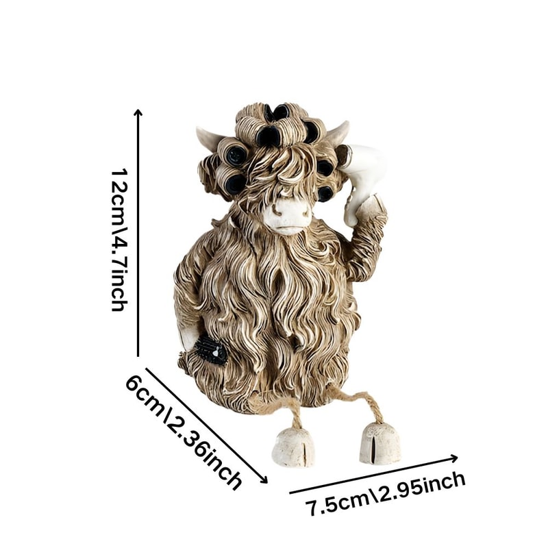 Fun Desktop Decoration Creative Highland Cow Blowing Hair Statue Ornament For Home Office Living Ro 2
