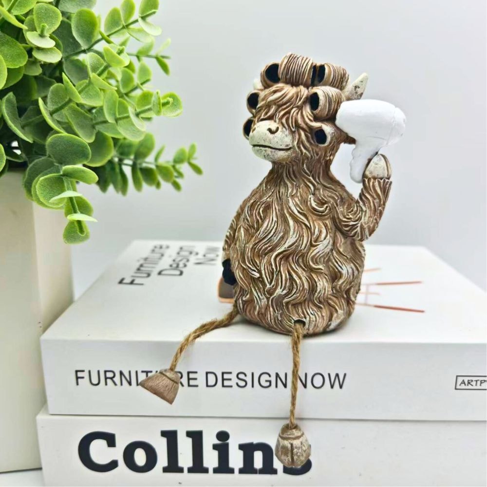 Fun Desktop Decoration Creative Highland Cow Blowing Hair Statue Ornament For Home Office Living Ro 4