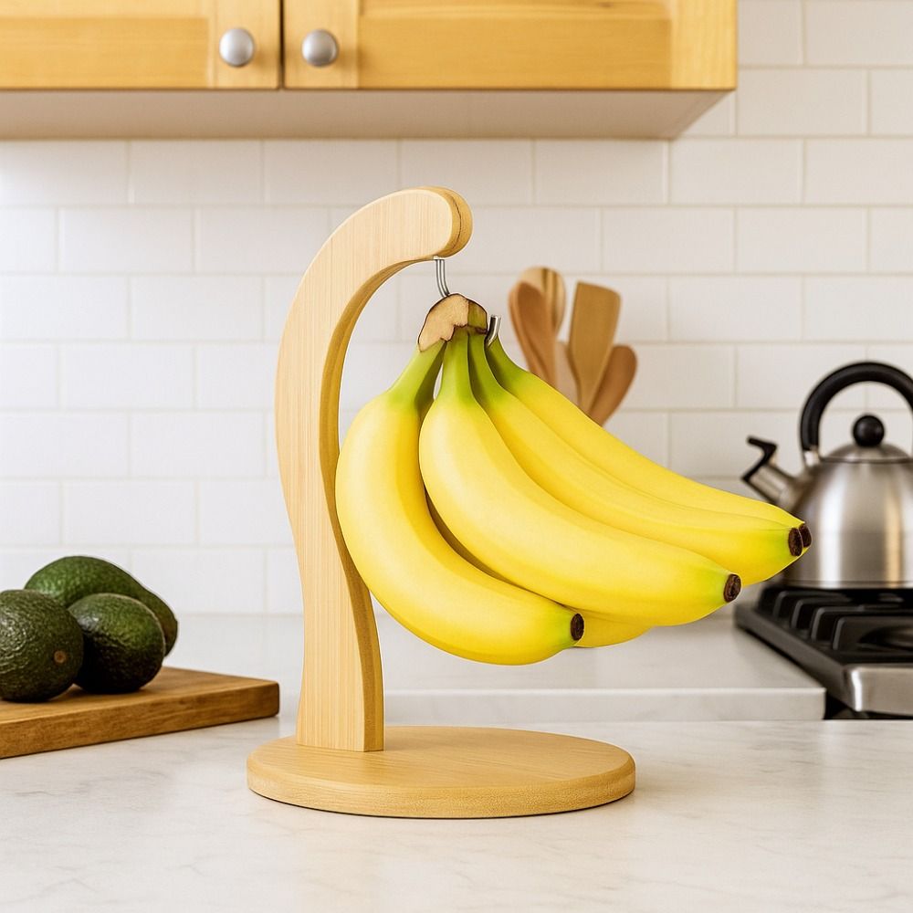 Wooden Banana Rack, Keep Fresh with Hanging Hook, Space Saving Suspension Type Kitchen Storage