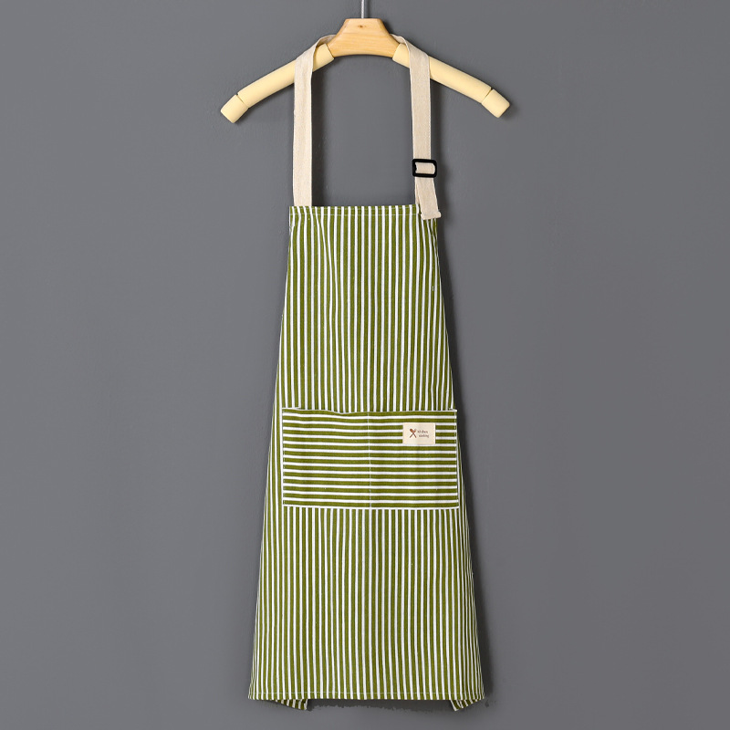 Striped Cotto Linen Apron with Cotton Waistband, Stain Oil Resistance Coffee Overalls for Kitchen
