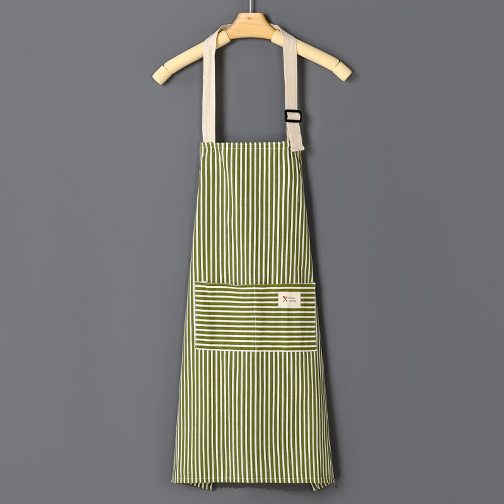 Striped Cotto Linen Apron with Cotton Waistband, Stain Oil Resistance Coffee Overalls for Kitchen