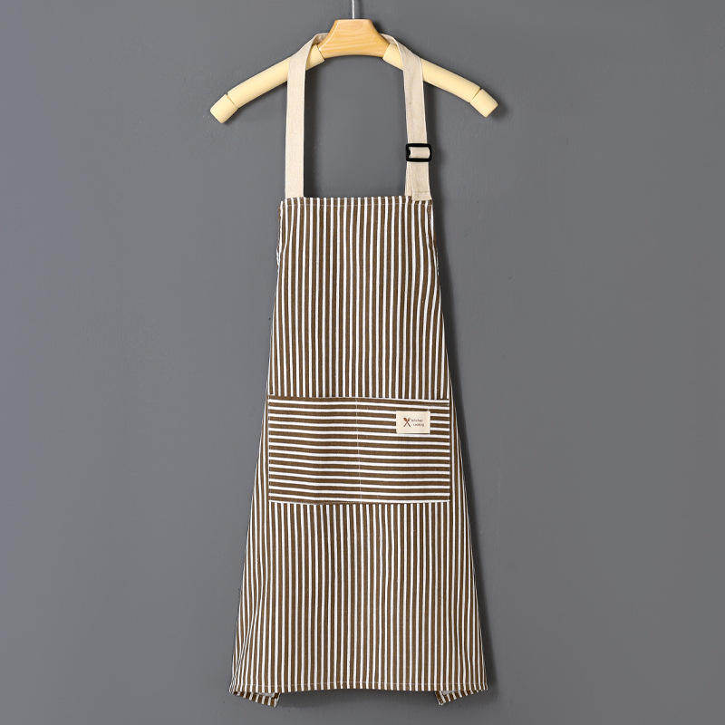 Striped Cotto Linen Apron with Cotton Waistband, Stain Oil Resistance Coffee Overalls for Kitchen