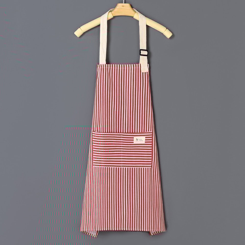 Striped Cotto Linen Apron with Cotton Waistband, Stain Oil Resistance Coffee Overalls for Kitchen