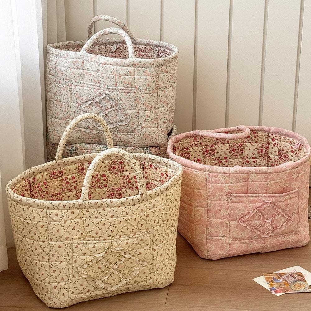 Fashionable Rural Flower Dirty Clothes Basket, Large Foldable Garbage Storage