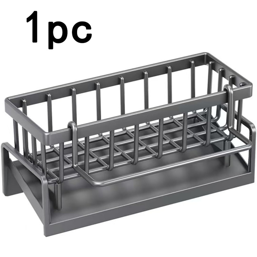 Dish Soap & Scrubber Organizer, Sponge Holder for Kitchen Sink with Drain Tray