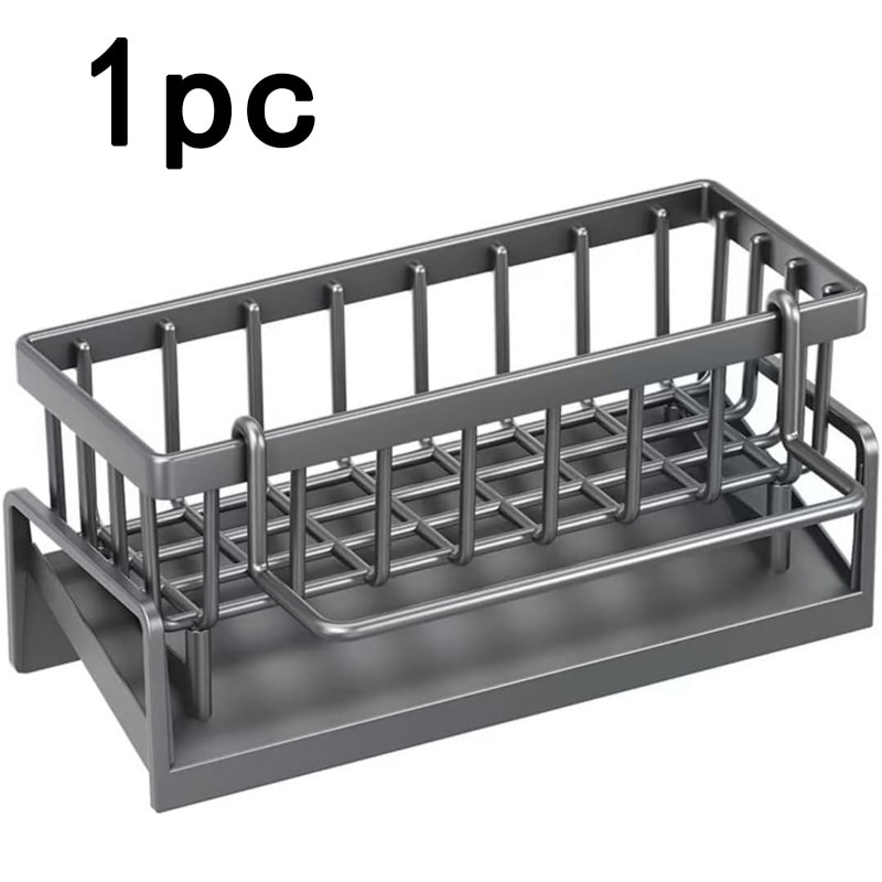 Dish Soap & Scrubber Organizer, Sponge Holder for Kitchen Sink with Drain Tray