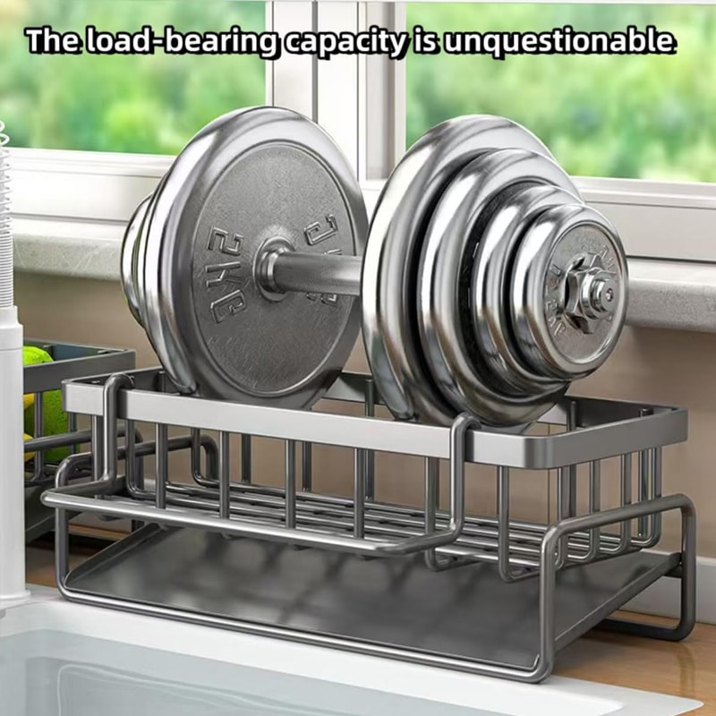 Dish Soap & Scrubber Organizer, Sponge Holder for Kitchen Sink with Drain Tray