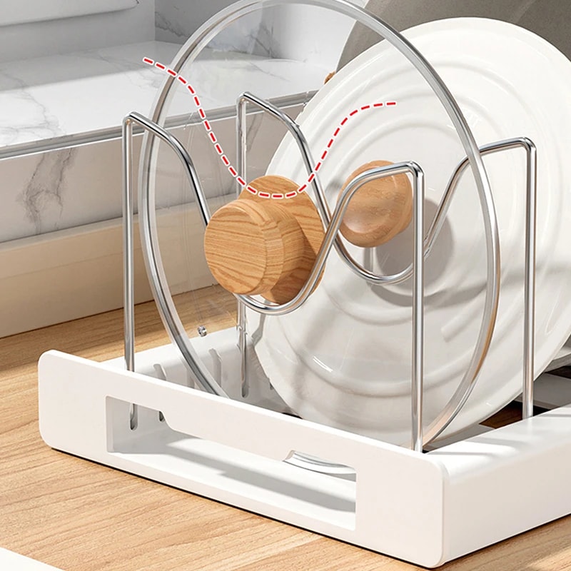 Adjustable Compartments Dish Rack, Pots Holder Kitchen Utensils, Expandable Organizer Rack