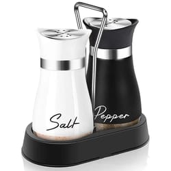 adjustable refillable salt and pepper shakers, kitchen glass spice bottle set with pour holes, spice dispenser