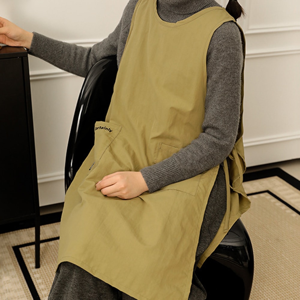 Women's Waterproof Anti-dirty Long Vest Apron with Pockets for Beauty and Nail Salon Work