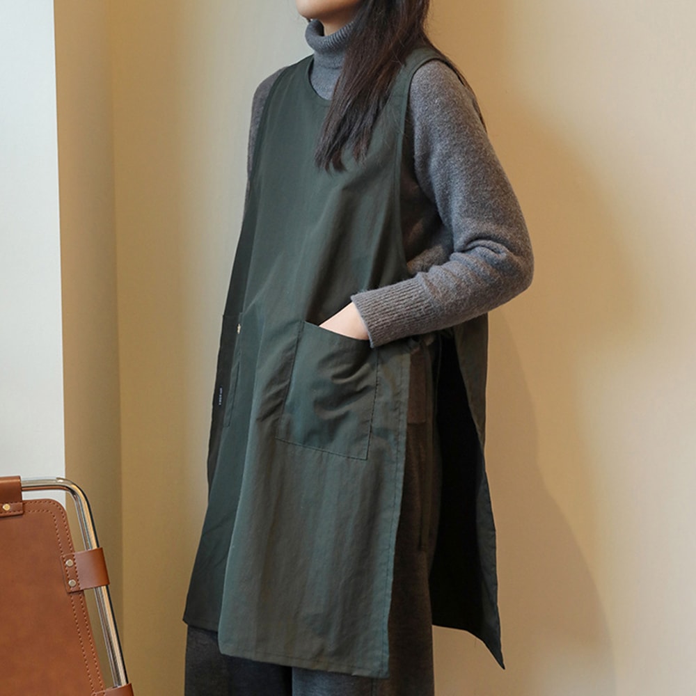 Women's Waterproof Anti-dirty Long Vest Apron with Pockets for Beauty and Nail Salon Work