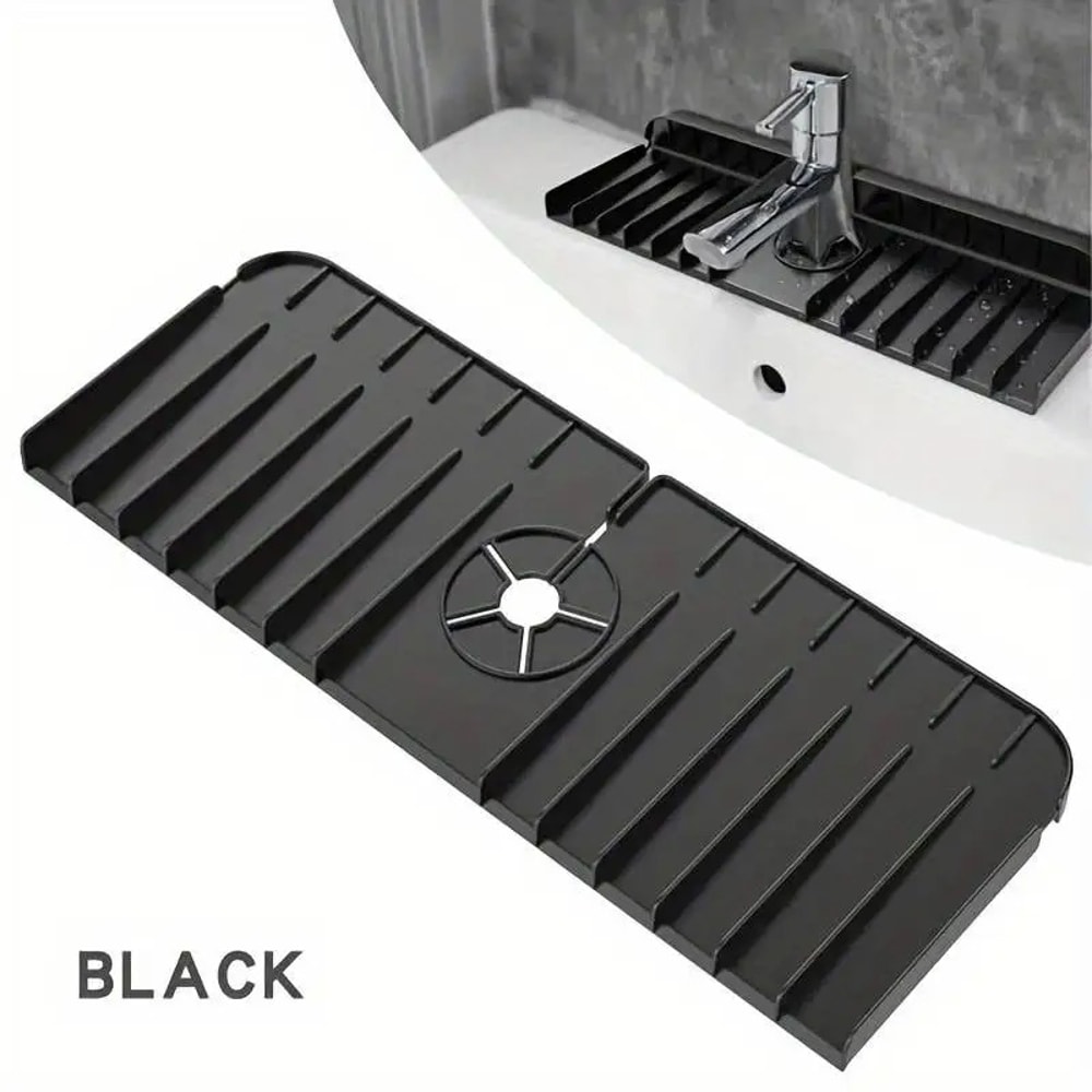 Bathroom Kitchen Sink Splash Guard Silicone Drain Pad Soap Sponge Holder Mat