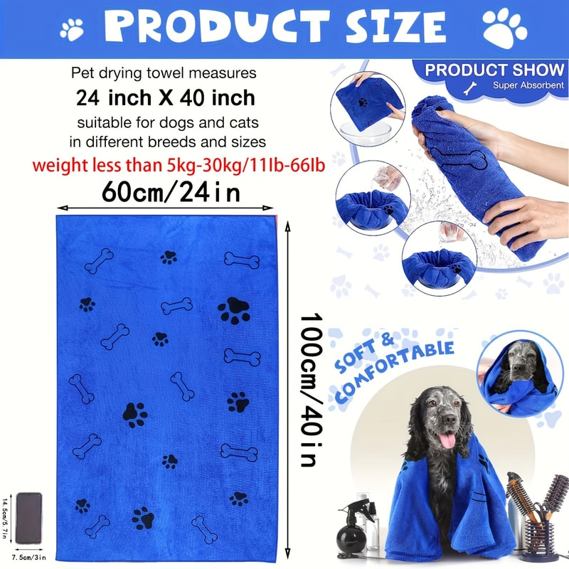 Absorbent Pet Bath Towel, Microfiber Dog Towel, Quick-drying Fiber Wiping Cloth