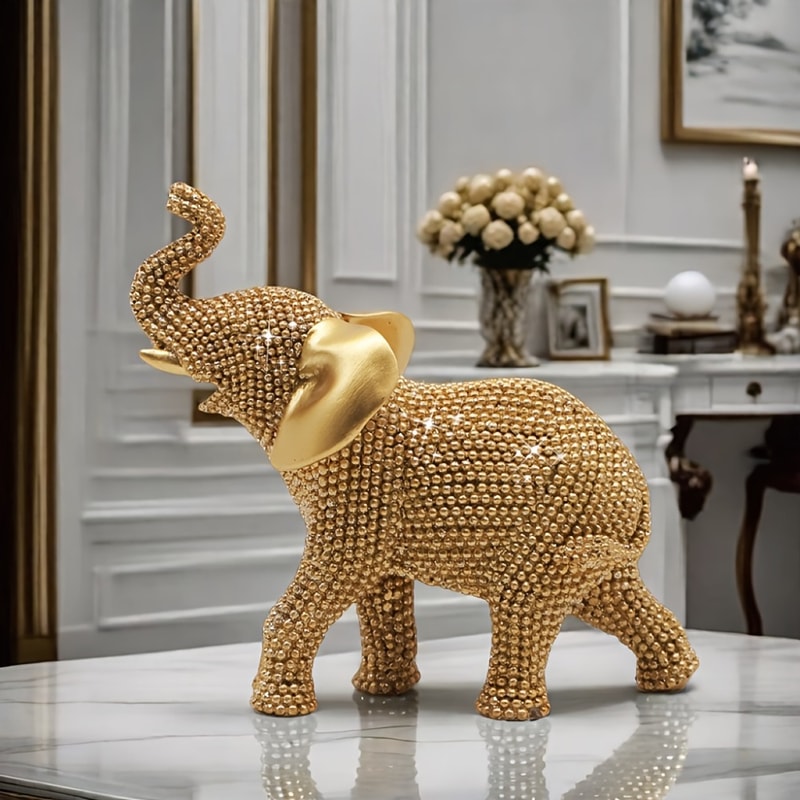 Good Luck Golden Elephant Beaded Figurine Decorative Animal Holiday Christmas Ornament Housewarming Gift