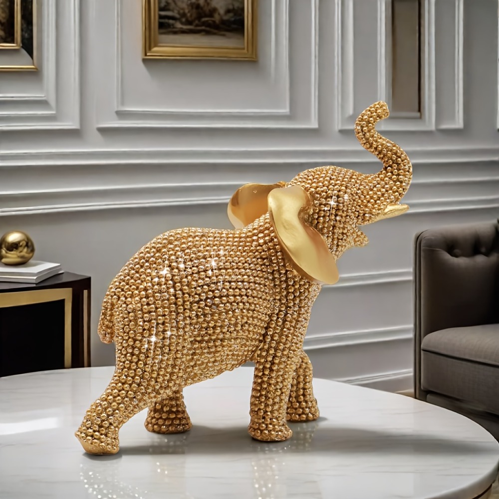 Good Luck Golden Elephant Beaded Figurine Decorative Animal Holiday Christmas Ornament Housewarming Gift