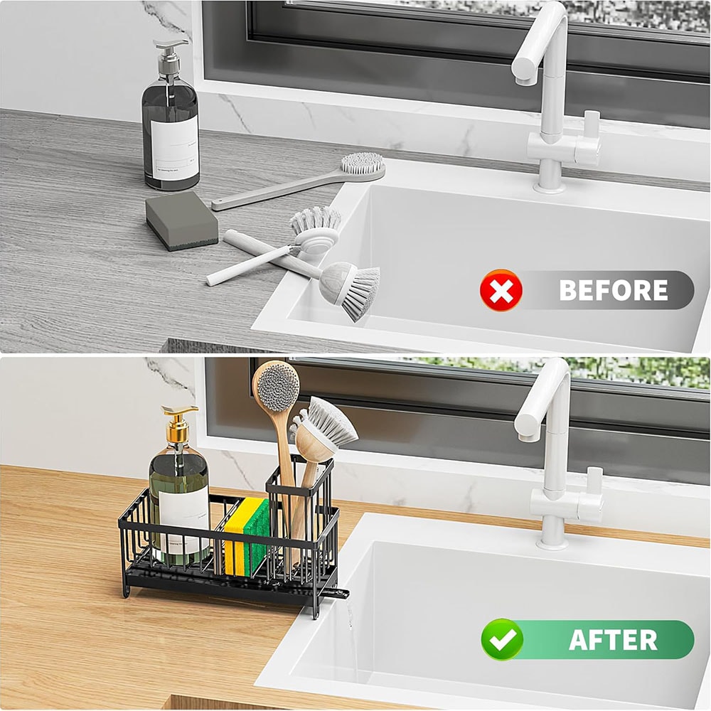 Kitchen Sink Organizer Sponge Holder For Kitchen Sink Sink Caddy With High Brush Holder 4