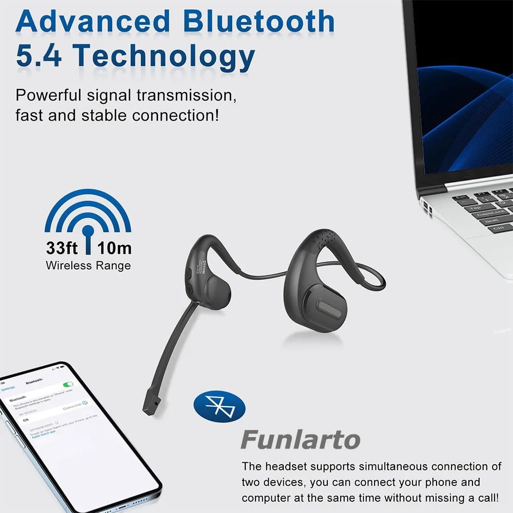 Open Ear Bluetooth Headset Detachable Microphone MultiPoint Wireless Headphones With DSP Noise Canc 2