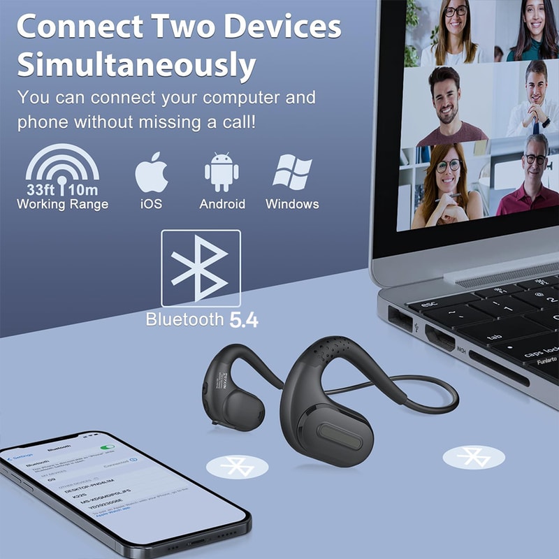 Open Ear Bluetooth Headset Detachable Microphone MultiPoint Wireless Headphones With DSP Noise Canc 5