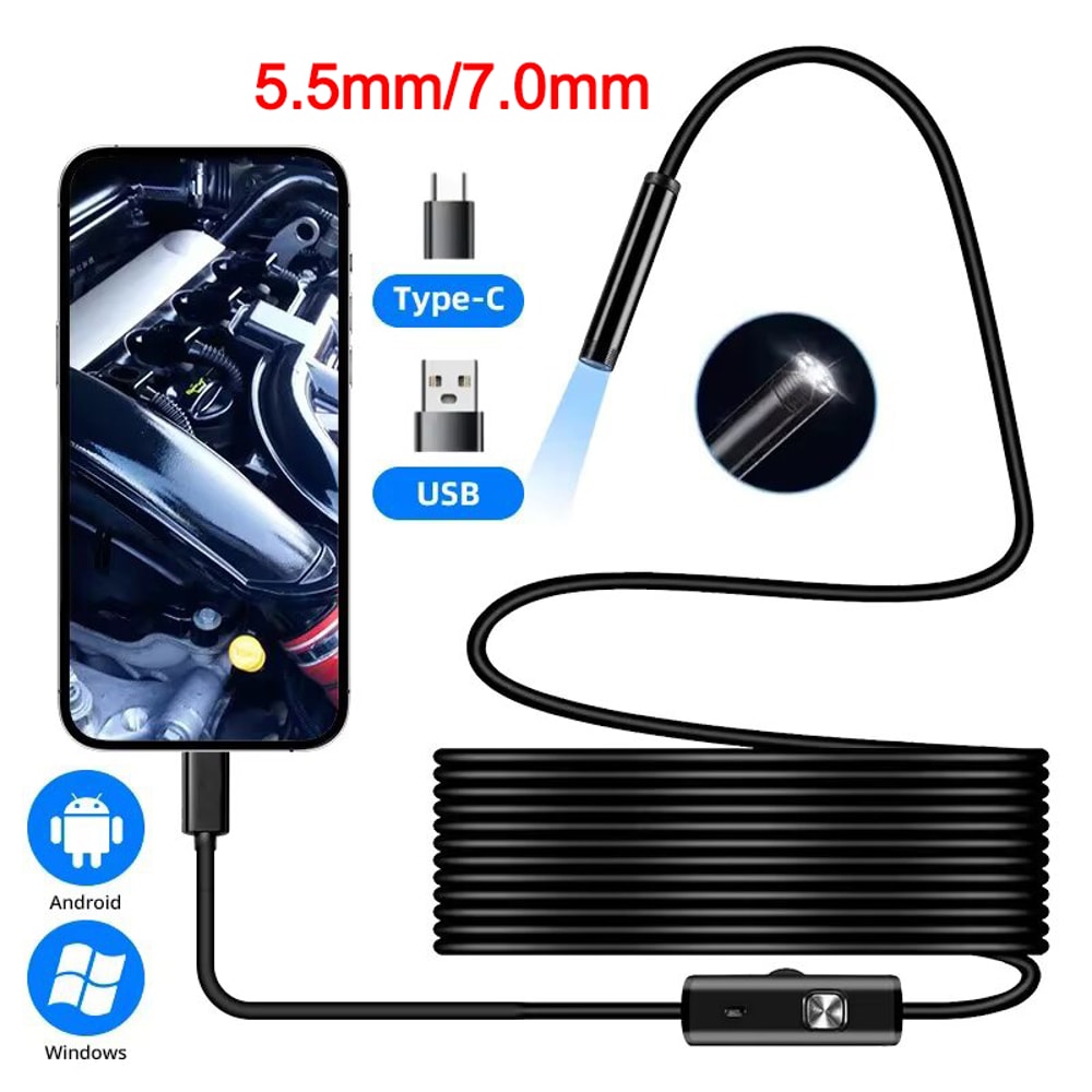 Waterproof Camera with Adjustable LEDs and USB/Android Compatibility for Phone and Pc