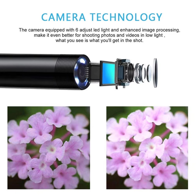 Waterproof Camera with Adjustable LEDs and USB/Android Compatibility for Phone and Pc