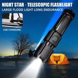 high power rechargeable led camping flashlight usb spotlight lantern for outdoor, fishing, and hiking waterproof