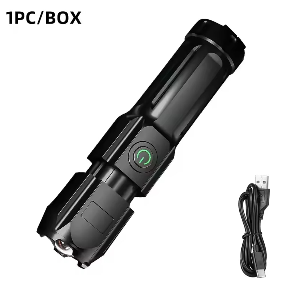High Power Rechargeable LED Camping Flashlight USB Spotlight Lantern for Outdoor, Fishing, and Hiking Waterproof