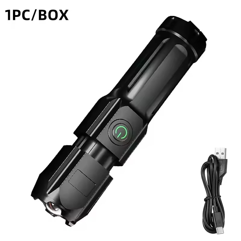 High Power Rechargeable LED Camping Flashlight USB Spotlight Lantern for Outdoor, Fishing, and Hiking Waterproof