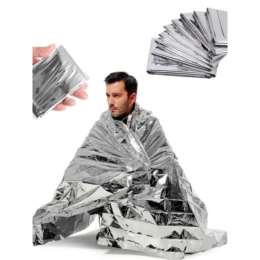 Portable Aluminum Foil Emergency Blanket Lightweight Reflective Survival Blanket for Hiking & Camping, First Aid