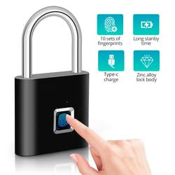 fingerprint padlock waterproof zinc alloy biometric lock with rechargeable battery for doors, gym, locker, and storage