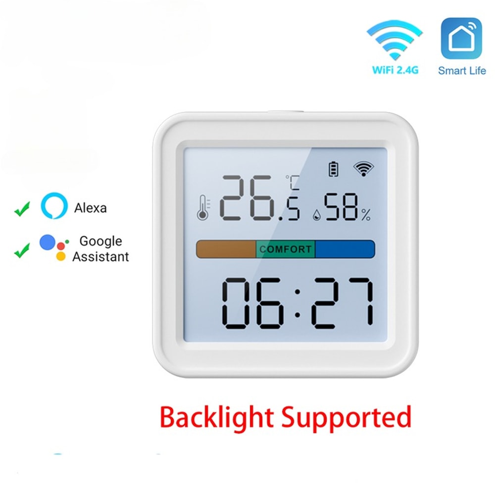 Smart WiFi Temperature And Humidity Sensor Backlit Hygrometer Thermometer Compatible With Alexa Go 0