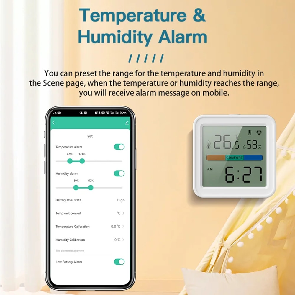 Smart WiFi Temperature And Humidity Sensor Backlit Hygrometer Thermometer Compatible With Alexa Go 1