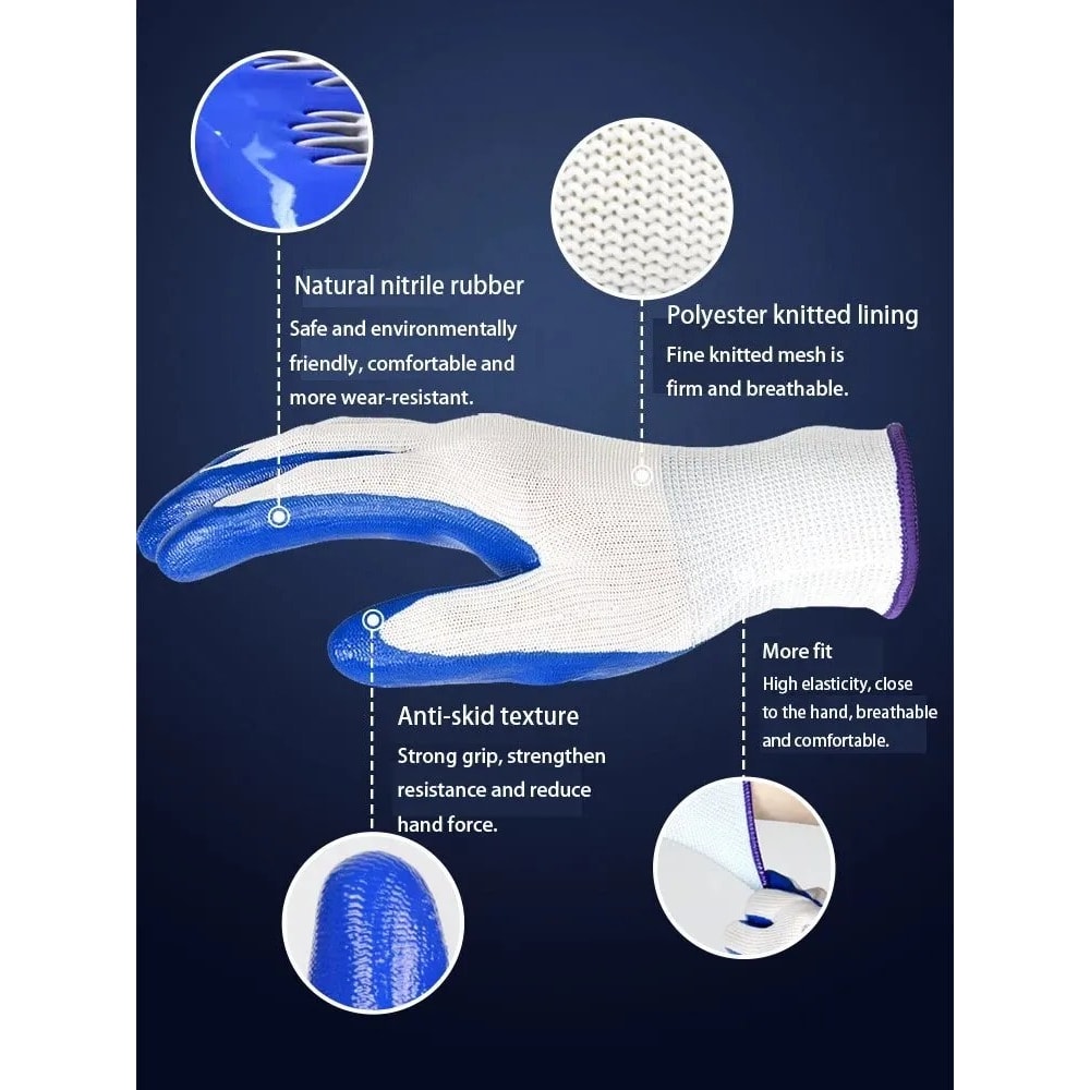 Breathable Nitrile Gloves for Construction & Labor Safety Wear-Resistant & Durable Work Gloves