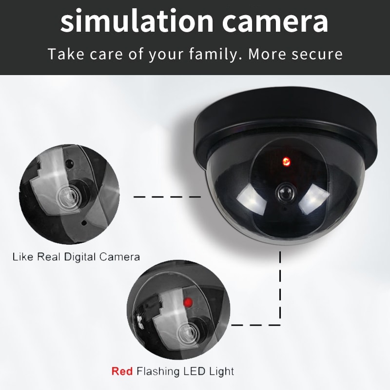 Realistic Fake Dome Security Camera With Red LED Light Battery Operated IndoorOutdoor Surveillance