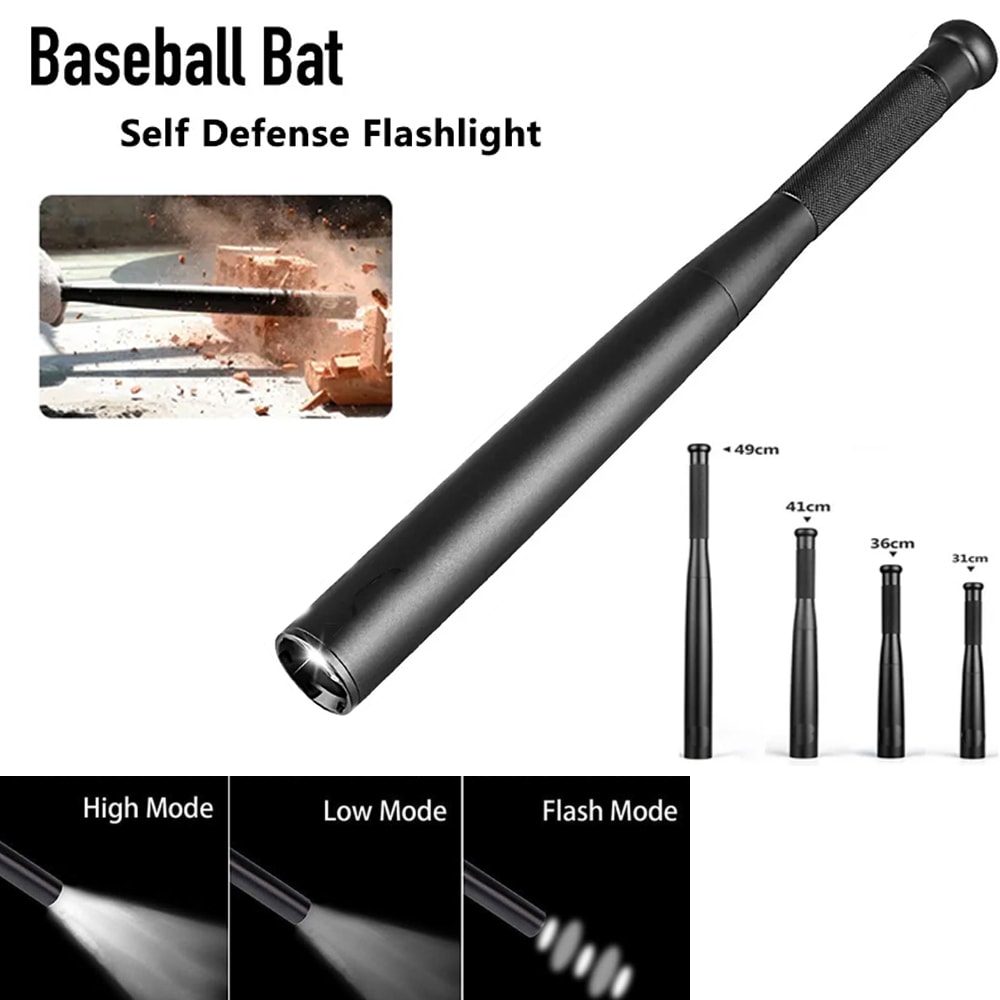 Aluminium Alloy Baseball Bat LED Flashlight – Super Bright Waterproof Torch for Emergency Self Defense & Outdoor Use