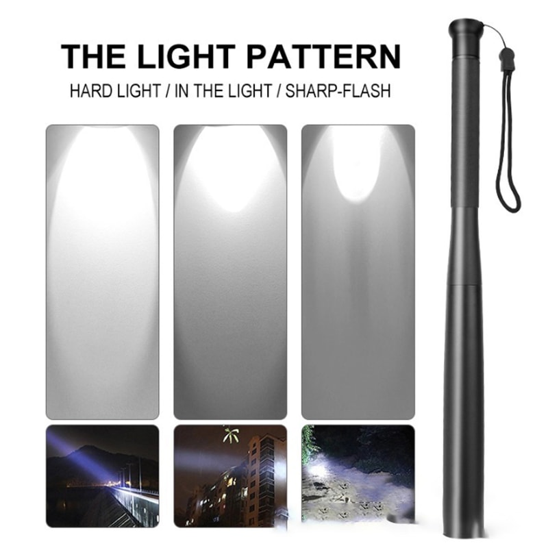 Aluminium Alloy Baseball Bat LED Flashlight – Super Bright Waterproof Torch for Emergency Self Defense & Outdoor Use