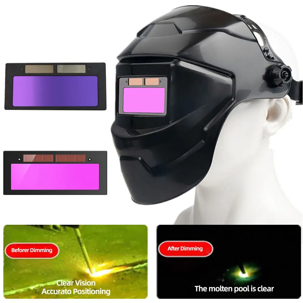 Chameleon Welding Helmet with Large View, True Color, Solar-Powered, Auto Darkening for Arc Weld, Grind, and Cut