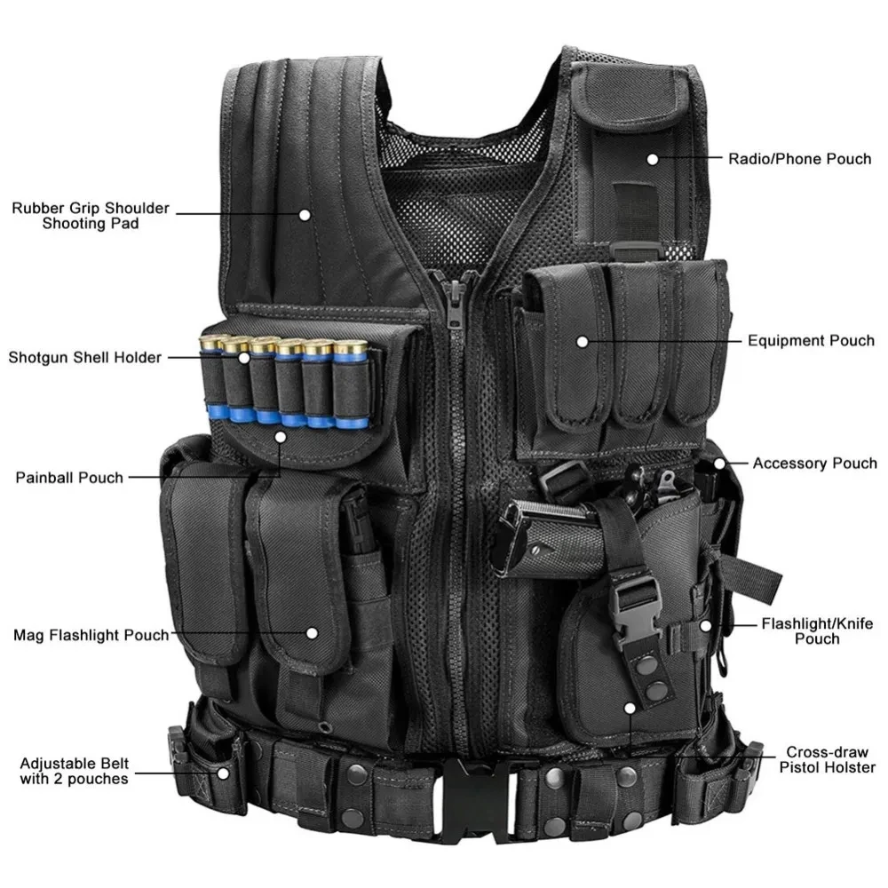 Military Tactical SWAT Vest MultiPocket Combat Body Armor For Security Hunting Airsoft Outdoor Tr 1