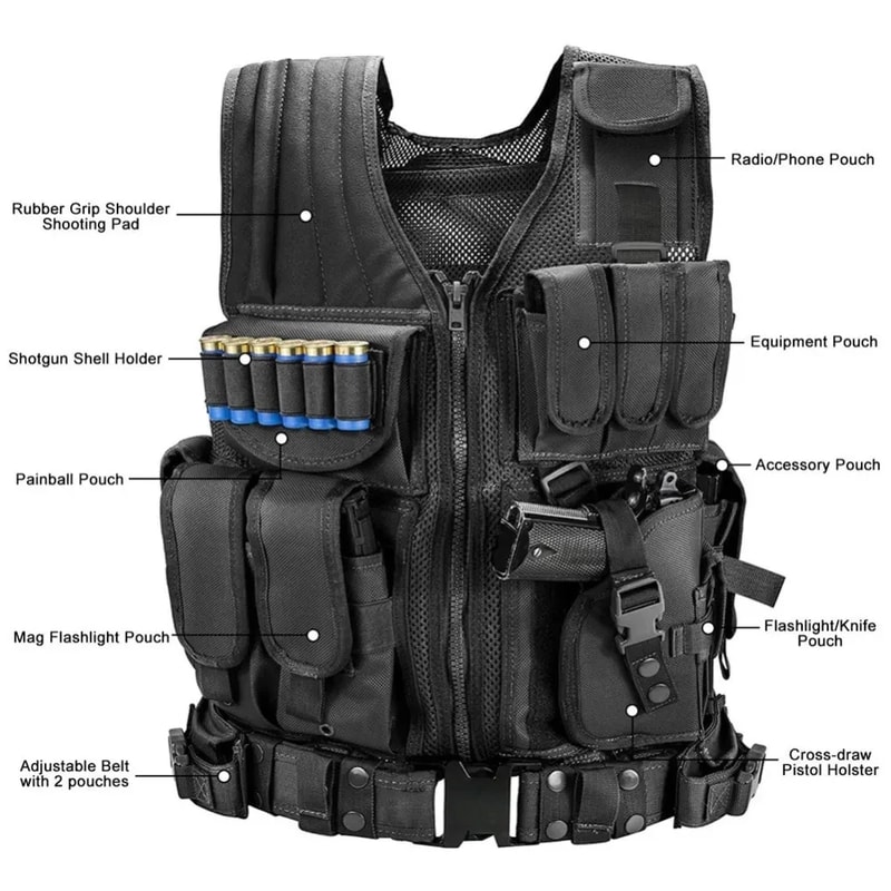 Military Tactical SWAT Vest MultiPocket Combat Body Armor For Security Hunting Airsoft Outdoor Tr 1